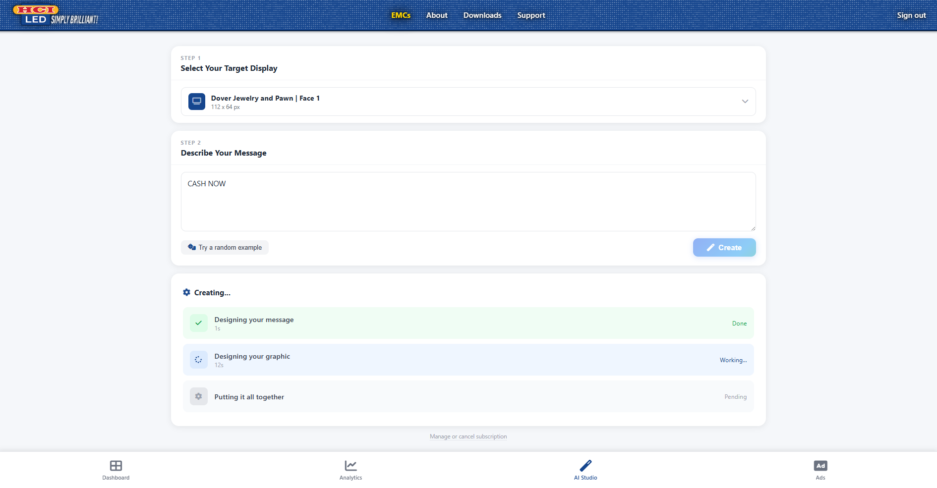 HCILEDs Simply Brilliant - hcileds ai studio - Cloud LED Sign Management Platform